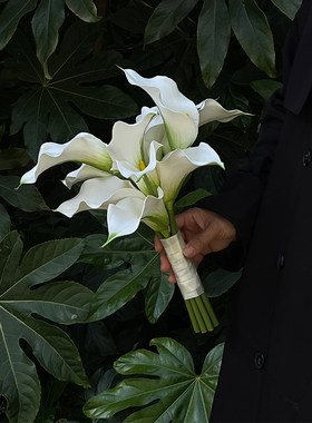 高档新娘手捧花韩式婚礼马蹄莲花球影楼婚纱拍照假花领证登记花束