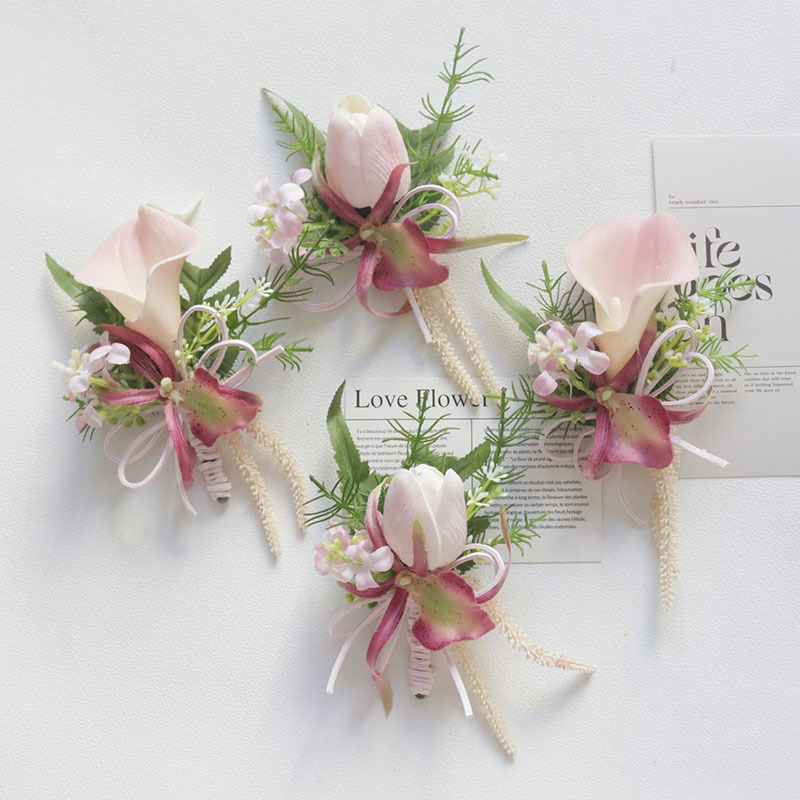 唯美胸花手花玫瑰新郎新娘伴娘姐妹手腕花结婚礼摄影庆典襟花藕粉