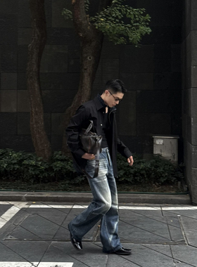 DUPU CONTRACTED 黑标12.5OZ高捻粗斜重工水洗猫须阴影直筒牛仔裤