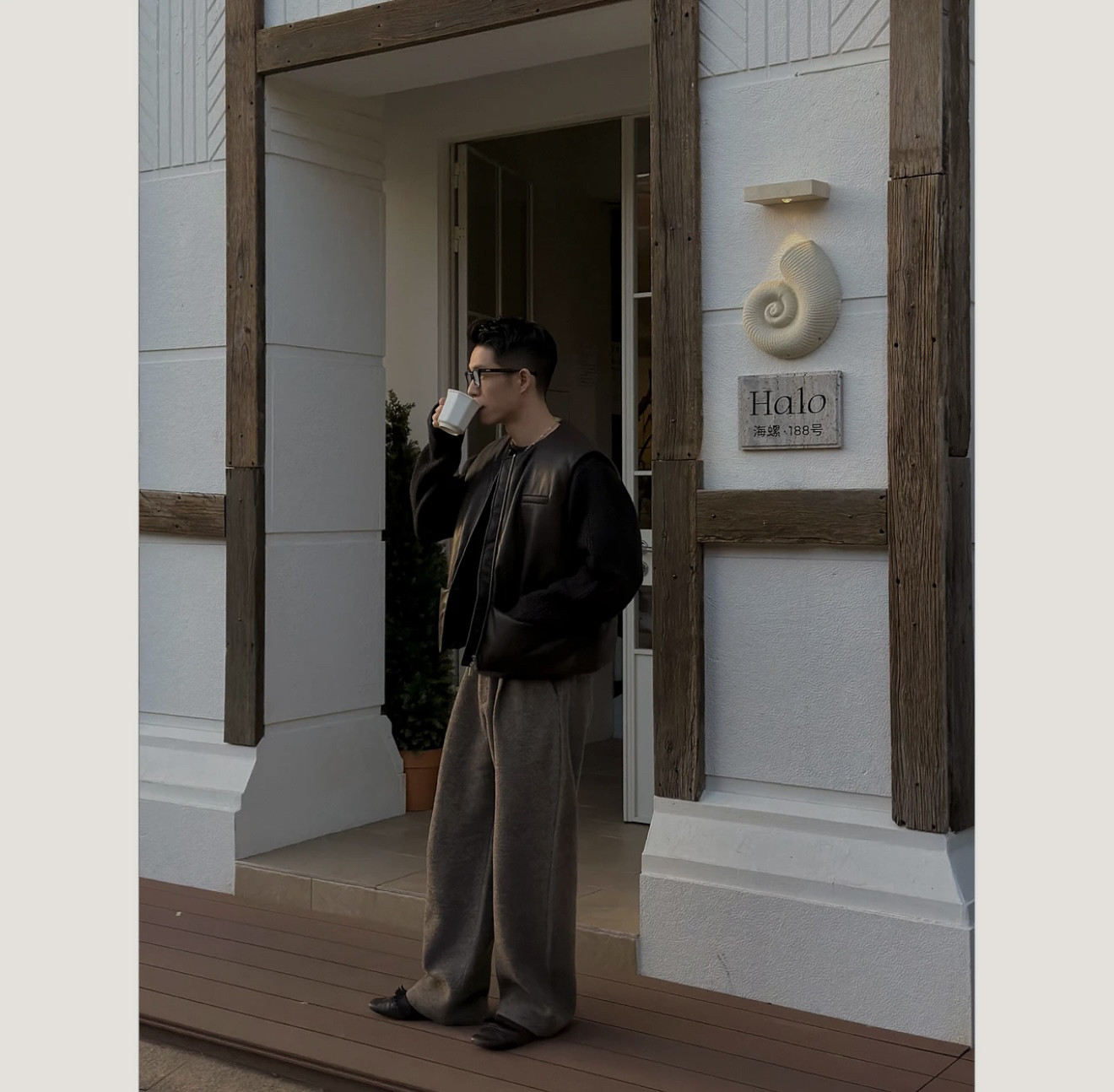 DUPU CONTRACTED 高含量羊毛混纺圈圈纱重磅毛呢微阔休闲西裤