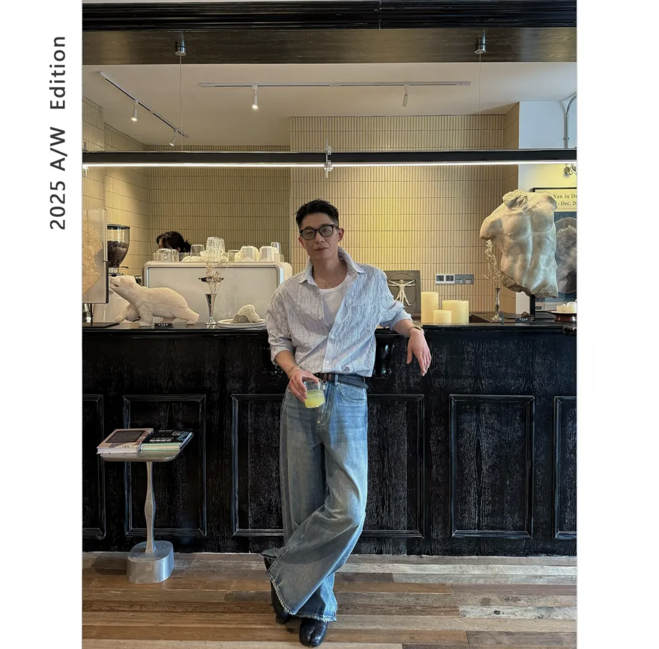 DUPU CONTRACTED25AW 12OZ复古水洗巴黎扣下摆开叉破洞阔腿牛仔裤