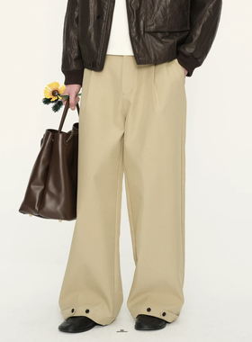 【DUPU】黑标系列/ 半松紧腰极简可调节裤脚重磅休闲直筒裤