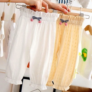 夏季女宝宝灯笼裤中小2童女1童防蚊裤真丝束脚白色裤子2021新款