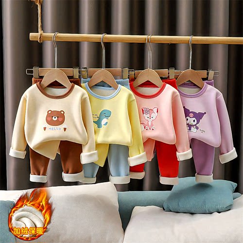 爆清仓奥套装儿童秋加服秋绒儿童冬季反衣季利套装家居绒款睡衣裤