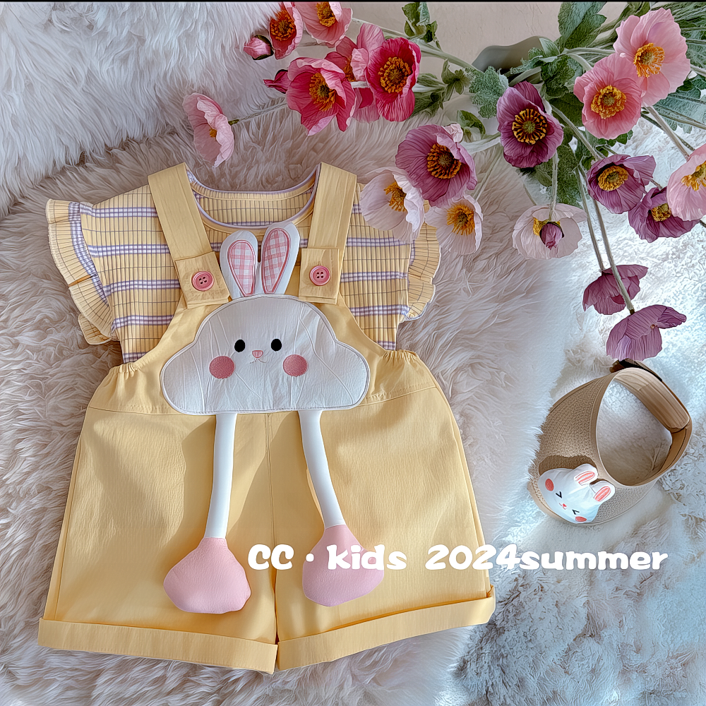 裤一婴幼儿洋气套装衣服女童夏季背带女周2345岁宝宝卡通夏天薄款