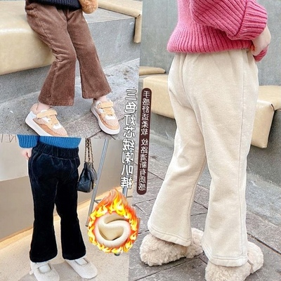 季加绒加厚灯芯绒喇叭裤宝宝洋气女童秋冬百搭外穿休闲保暖裤子潮