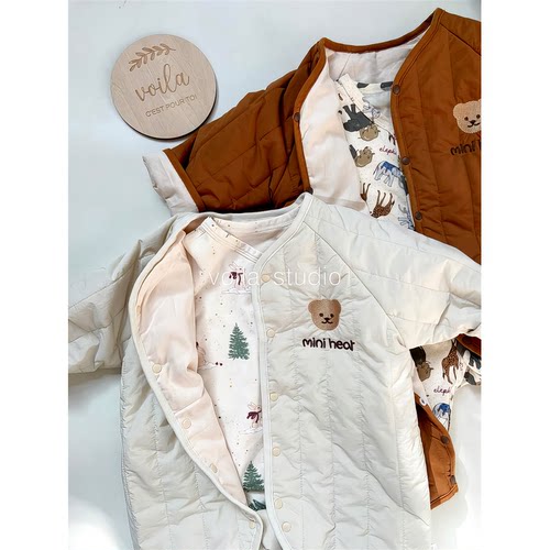 刺绣棉棉衣连体婴男女小熊儿衣服棉连体秋冬衣夹保暖轻薄哈宝宝