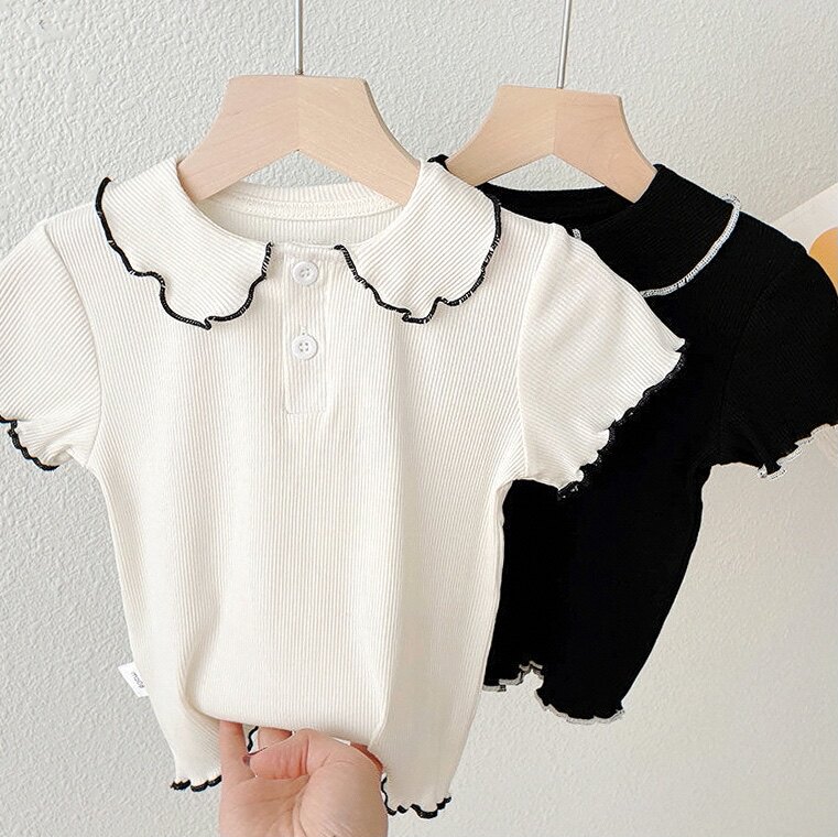 夏款2023新款娃娃领女亲子中小童女童T恤打底衫韩版polo衫上衣潮