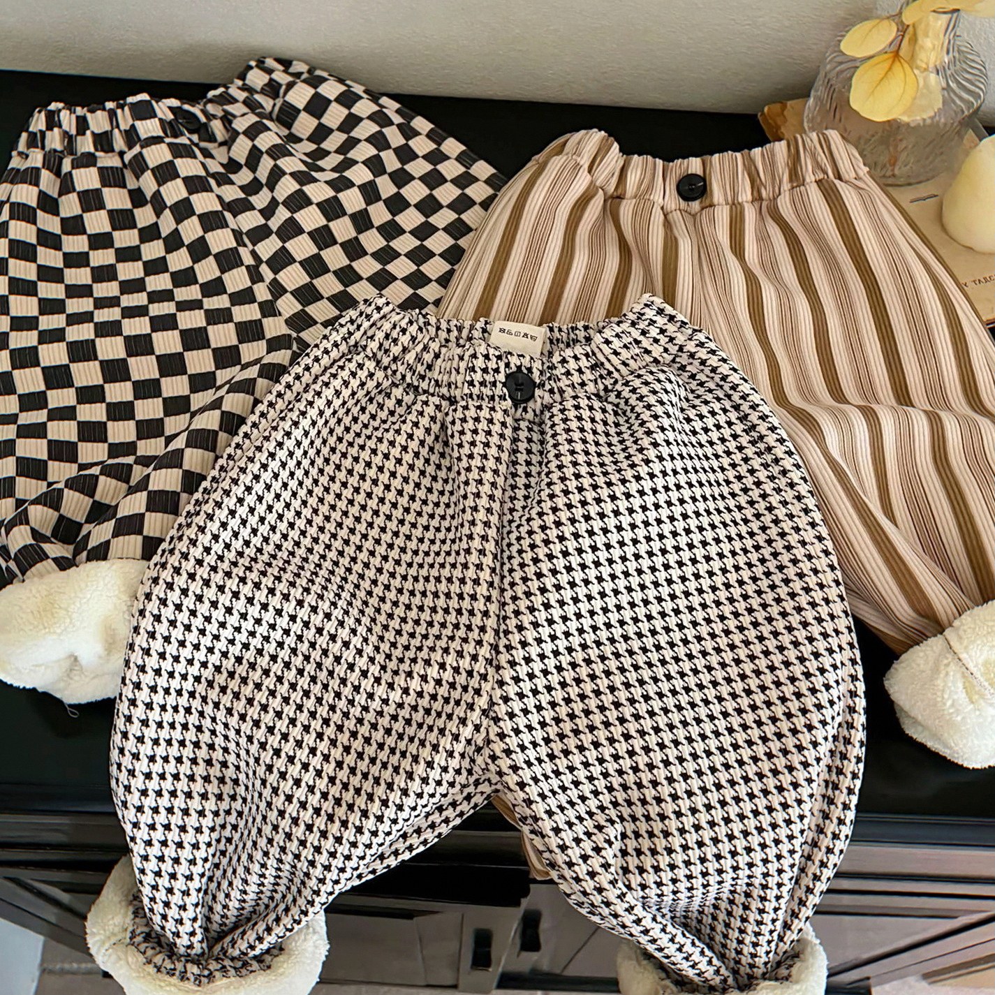 秋冬新款男休闲裤儿童百搭韩版一体绒女童加绒童裤幼儿园松紧裤子