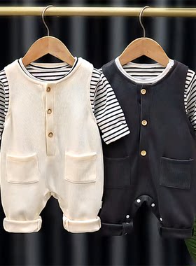 男女版春季婴儿春秋童两件套背带裤宝宝新款洋气婴衣服套装韩长袖