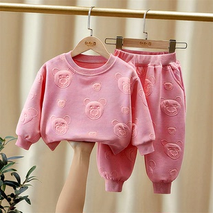 洋气休闲宝宝秋季 时髦纯色女童小童童装 款 春装 春秋 2024套装 女新款