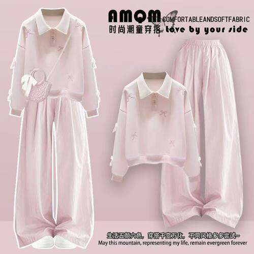 女大童春季阔腿裤套装新款初中学生休闲裤Polo长袖卫衣大童两件套