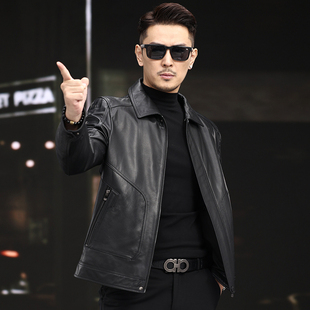 真皮皮衣男头层小牛皮短款夹克新款可脱卸羽绒羊毛领外套翻领休闲