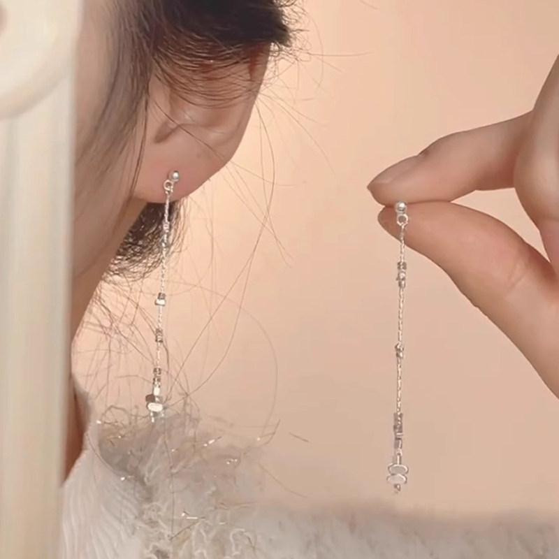 清冷感长款碎银流苏耳环