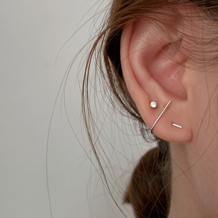 睡觉免摘男女耳饰日韩简约S925纯银暗黑系冷淡风U型几何线条耳钉
