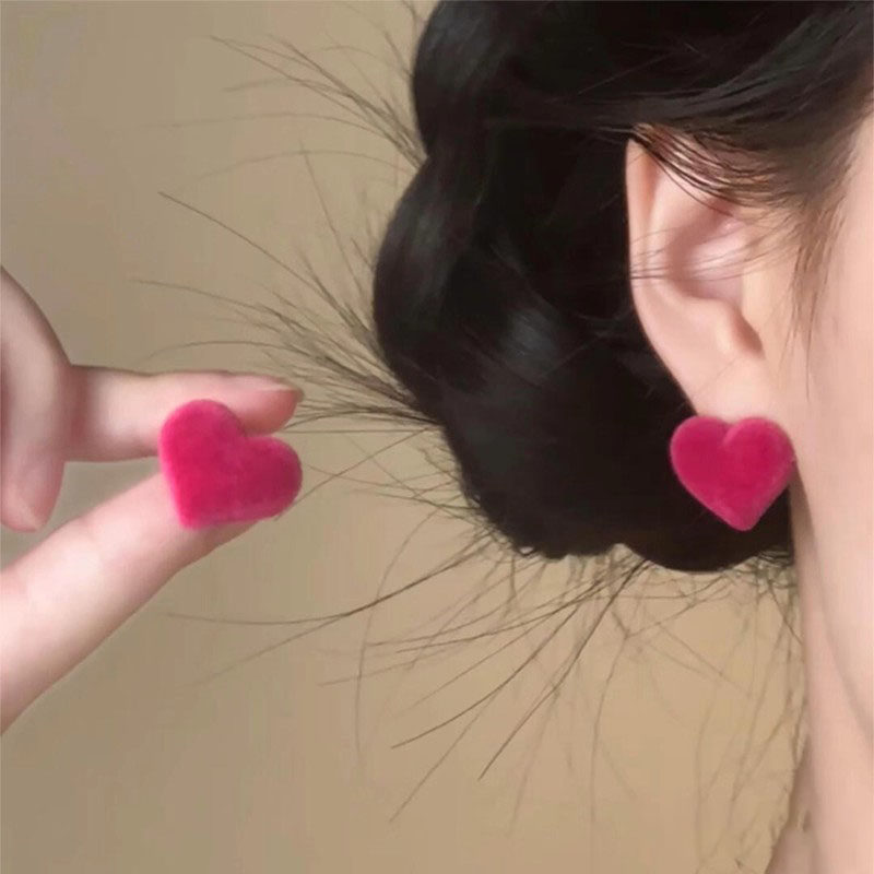 复古高级感毛绒玫红爱心耳钉轻奢小众设计感气质简约独特甜美耳环,饰品/流行首饰/时尚饰品新,耳环,淘宝优惠券,粉丝福利购,淘宝优惠卷