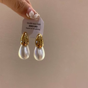 925银针复古双拼色水滴耳环2025新款 耳饰 独特轻奢气质高级感法式