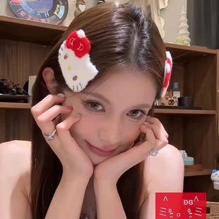 巨可爱的KT猫刘海贴甜美少女心毛绒侧边刘海碎发贴气质百搭魔术贴