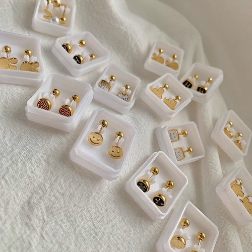 金色螺丝拧扣钛钢耳钉