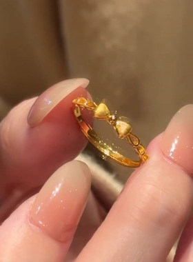 甜美金色拉丝蝴蝶结戒指