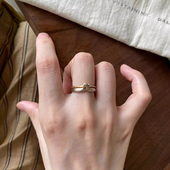 简约复古金色拉丝叠戴素圈戒指冷淡风小众设计高级感轻奢开口指环