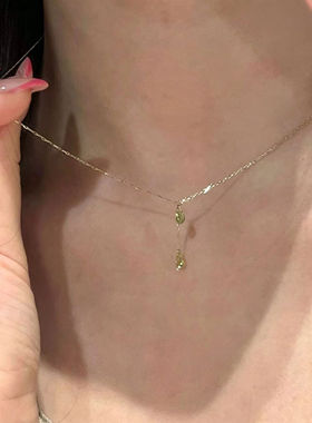 超闪简约绿色水滴项链