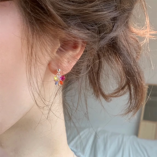 925银针彩色水晶串珠耳钉