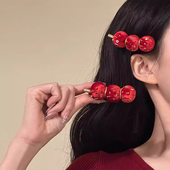 年味满满 红色冰糖葫芦丝绒发夹新年过年穿搭侧边头饰2026年头饰