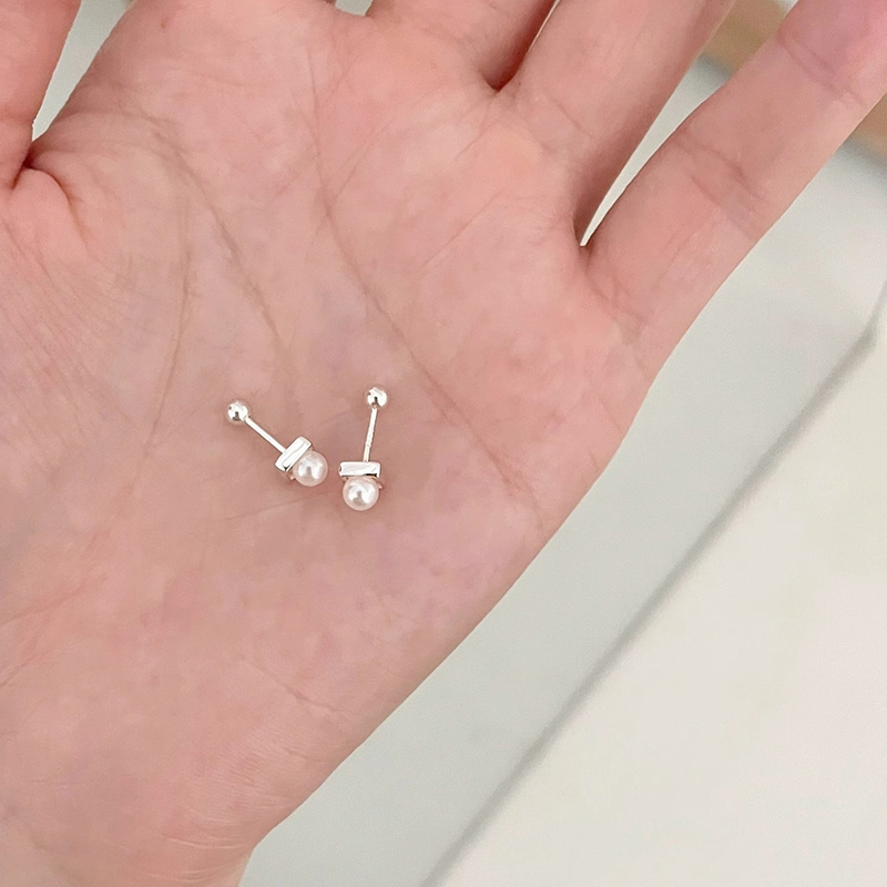 925银针几何珍珠耳钉养耳洞