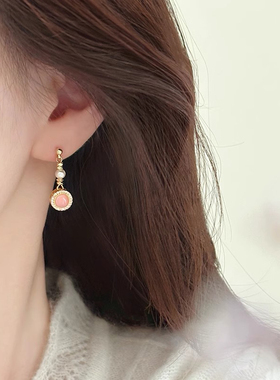 925银针粉色流苏珍珠耳环2024新款爆款小众气质高级设计个性耳饰