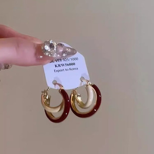 复古气质酒色几何圆圈耳扣女2025新款爆款轻奢高级感设计小众耳环