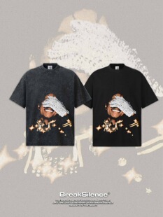 Michael Jackson美式街头数码直喷印花水洗做旧宽松纯棉短袖T恤男