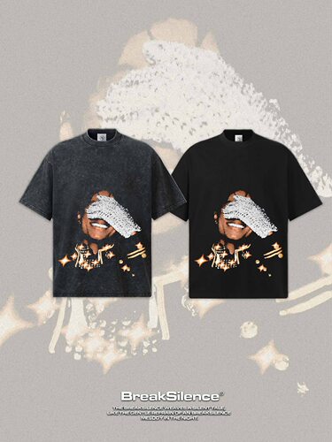 Michael Jackson美式街头数码直喷印花水洗做旧宽松纯棉短袖T恤男