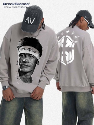 足球星neymar内马尔直喷印花炒雪花水洗圆领卫衣男女潮牌宽松上衣