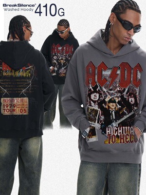 美式ACDC数码直喷水洗连帽卫衣男女街头潮牌oversize宽松重磅外套