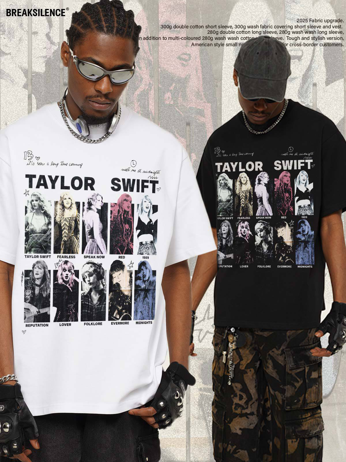 Taylor Swift美式vintage重磅纯棉短袖t恤男女潮牌宽松小领口半袖
