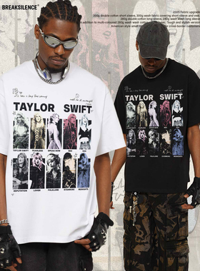 Taylor Swift美式vintage重磅纯棉短袖t恤男女潮牌宽松小领口半袖