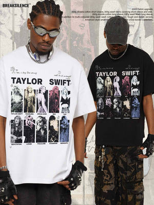 Taylor Swift美式vintage重磅纯棉短袖t恤男女潮牌宽松小领口半袖