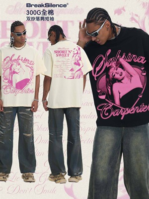 Sabrina Carpenter美式复古透气直喷印花短袖T恤男女宽松纯棉半袖