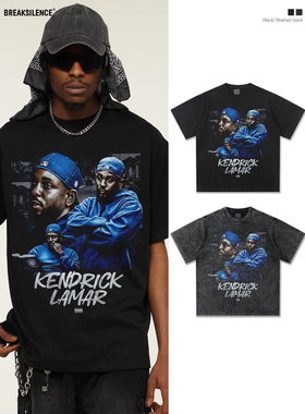 美式嘻哈说唱Kendrick短袖T恤男女街头hiphop宽松纯棉百搭半袖ins