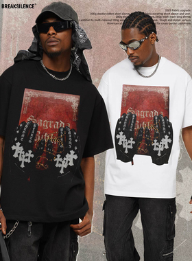 美式街头圣的法典Holy Code印花t恤男女300g重磅纯棉宽松休闲短袖