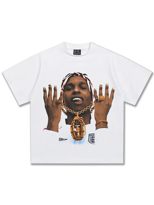 欧美潮牌嘻哈AsapRocky印花重磅纯棉T恤男街头潮流hiphop宽松半袖