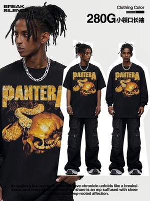 Pantera 金属乐队印花短袖t恤男女美式复古纯棉水洗做旧圆领卫衣