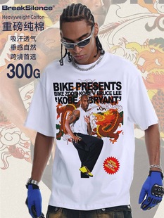 kobe致敬李小龙 美式复古300G重磅纯棉短袖T恤男vintage宽松半袖