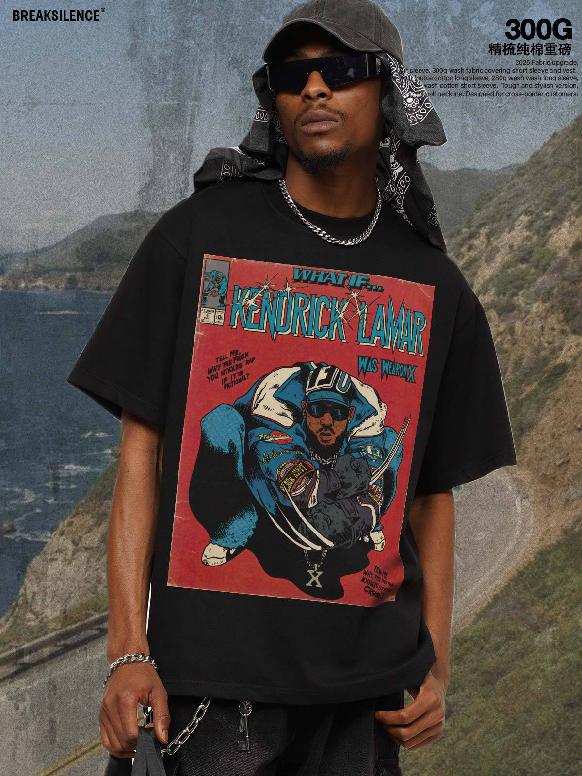 美式西海岸嘻哈ICE CUBE直喷印花短袖男街头vintage 宽松纯棉上衣