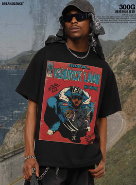 美式西海岸嘻哈ICE CUBE直喷印花短袖男街头vintage 宽松纯棉上衣