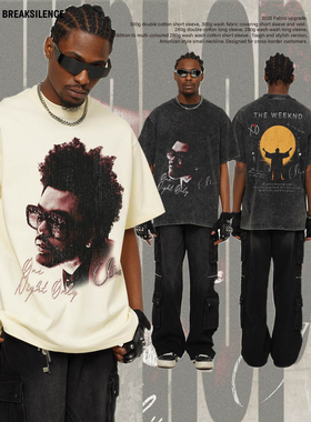 美式嘻哈说唱the weeknd短袖T恤男女夏季潮牌vintage宽松纯棉半袖