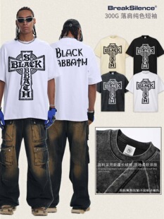 美式复古Black Sabbath针织全棉短袖T恤男女oversize宽松圆领半袖