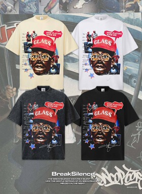 泰勒 Creator美式复古嘻哈水洗做旧短袖T恤男女300g重磅纯棉半袖