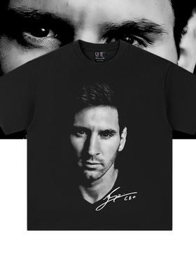 Messi梅西人物印花300克重磅长袖T恤男女美式复古水洗情侣ins上衣